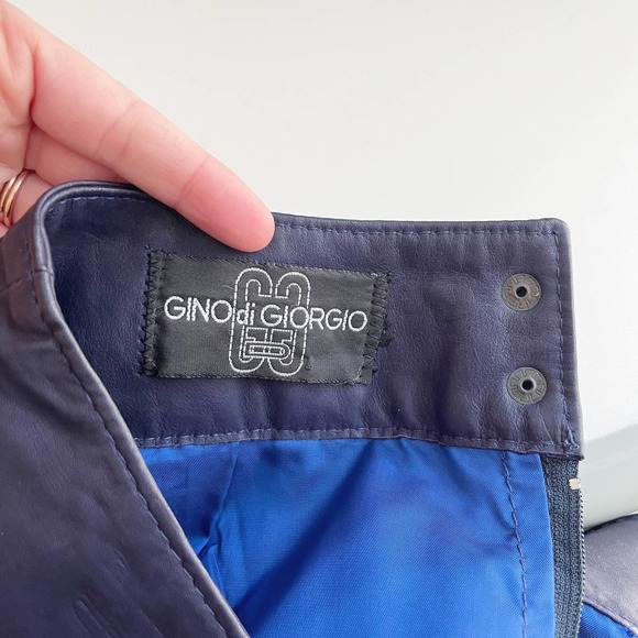 Vintage Gino di Giorgio Navy Blue Patchwork Leather Midi Skirt Size S - Picture 5 of 7